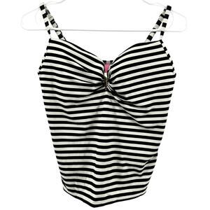 Victoria's Secret Tankini Swimsuit Stripe Padded Spaghetti Strap Black White 34D